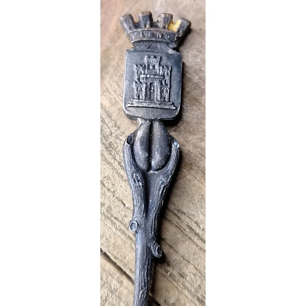 Vintage Lens France Souvenir Spoon Coat of Arms Crest Branch‎ Handle Leaf Back
